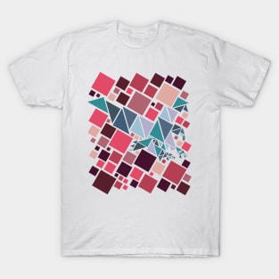 Geometric Eagle Design in Red and Blue T-Shirt